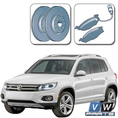 Диски тормозные передние с колодками на Volkswagen Tiguan I (2008-2016) - замена